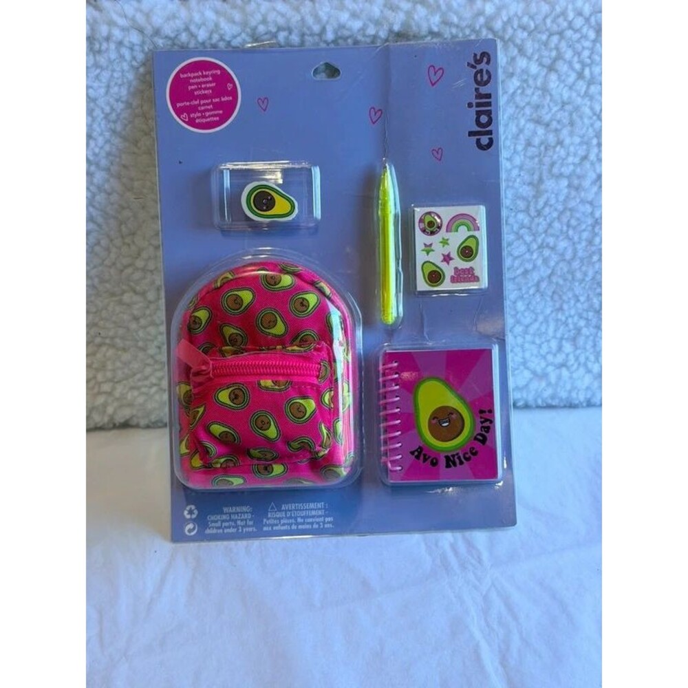 Claire’s Avocado Backpack Keyring Stationery Set New